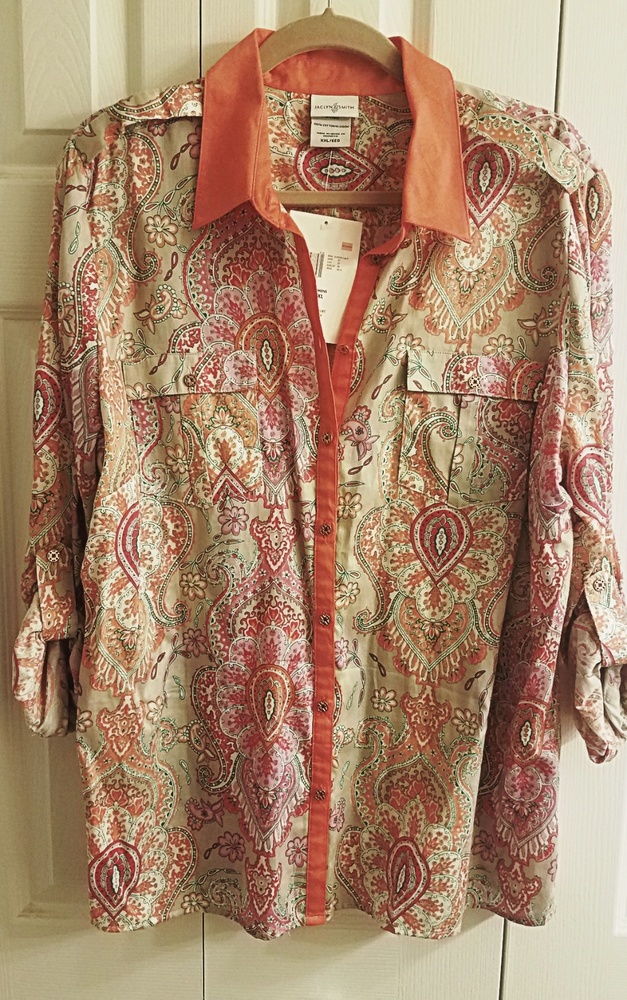 Button Down XXL Shirt Jaclyn Smith Bright Paisley